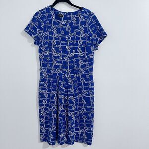 Talbots Blue Nautical Fit and Flare Dress Size L Petite Rope Print Stretch Party